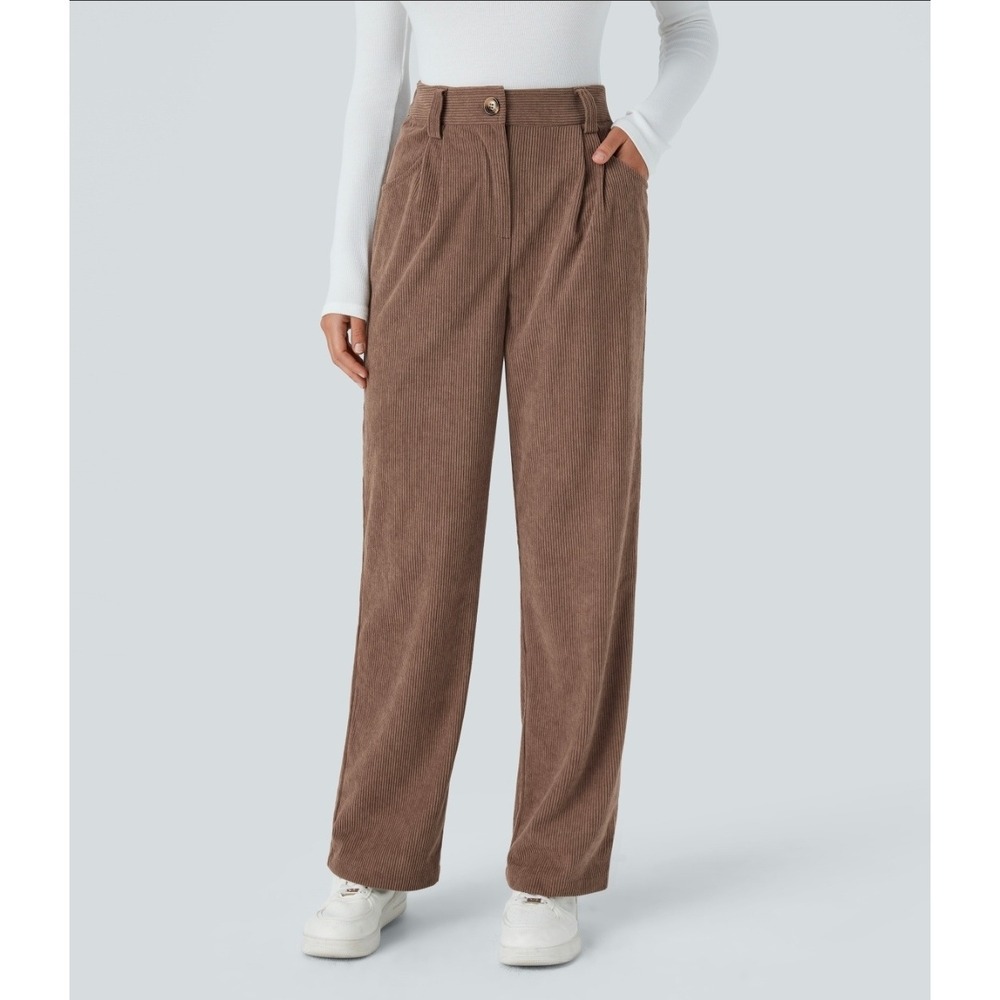 Halara High Waisted Corduroy Casual Pants Brown Medium Regular NWT